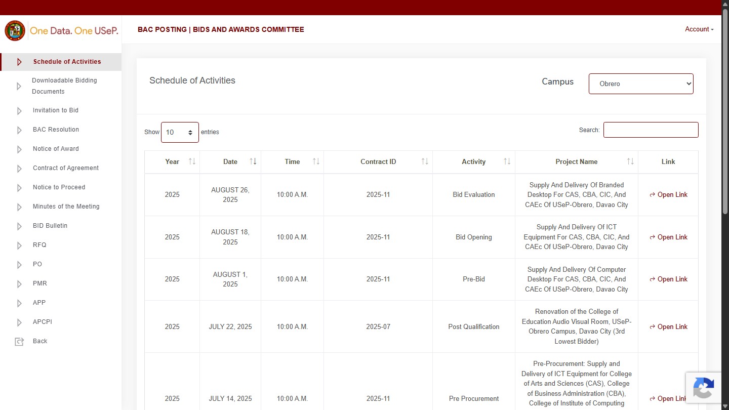 BAC Posting System public posting page on desktop with procurement navigation and bid listings